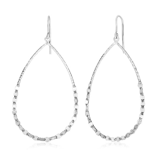 Sterling Silver Textured Teardrop Motif Dangle Earrings