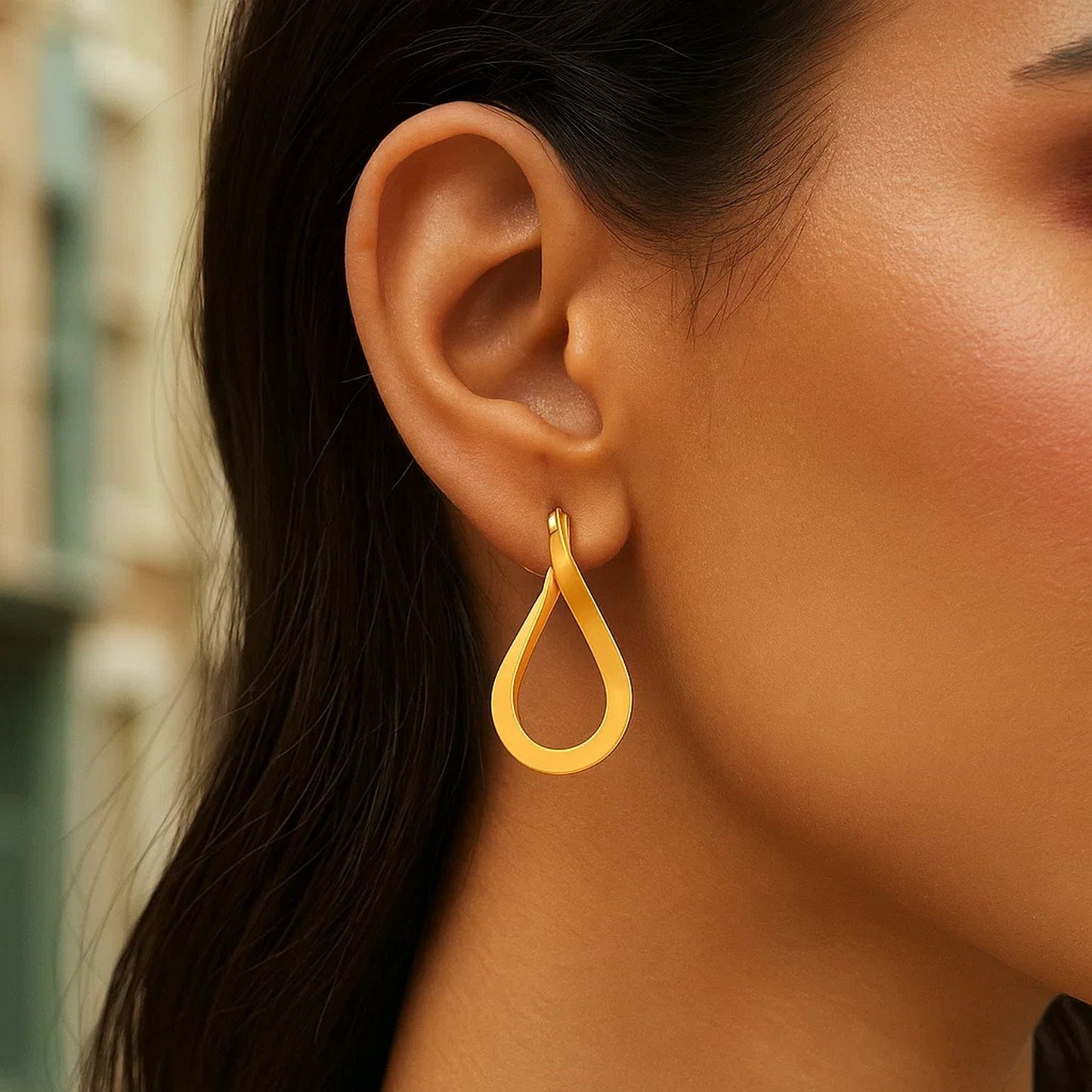 14k Yellow Gold Flat Polished Twisted Hoop Earrings