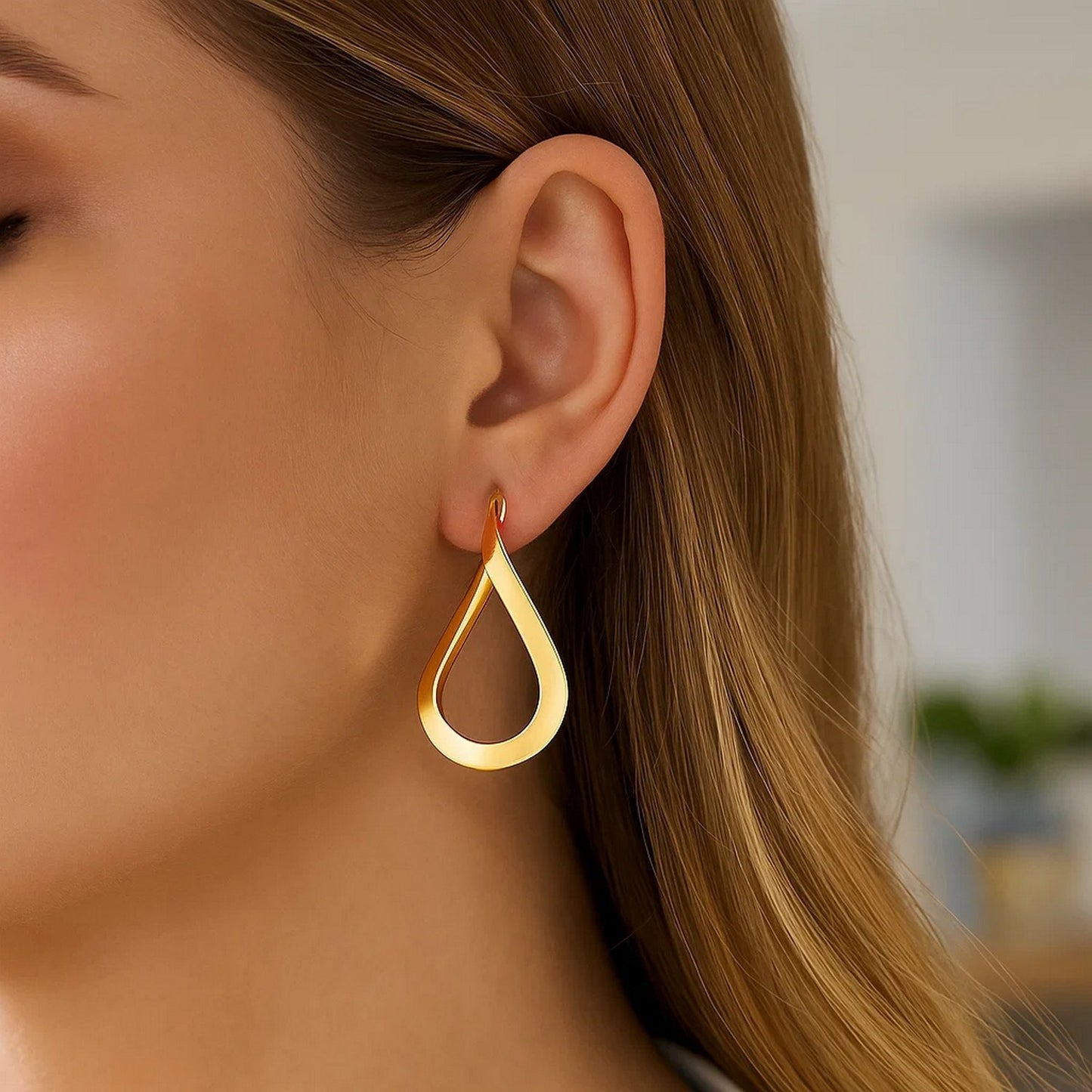 14k Yellow Gold Flat Polished Twisted Hoop Earrings