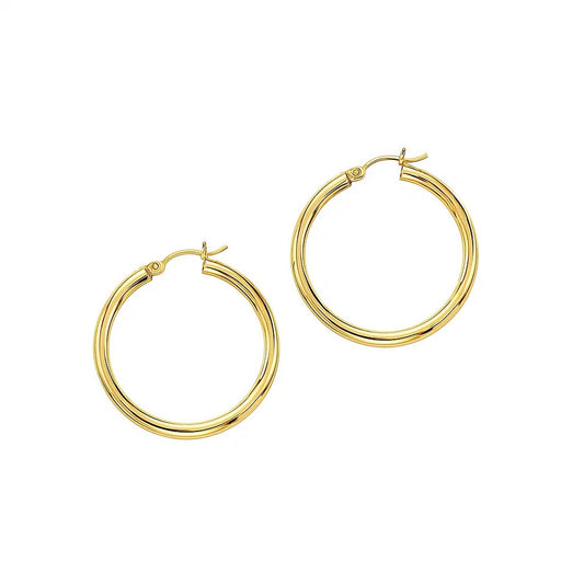 14k Yellow Gold Polished Hoop Earrings (3x30mm)