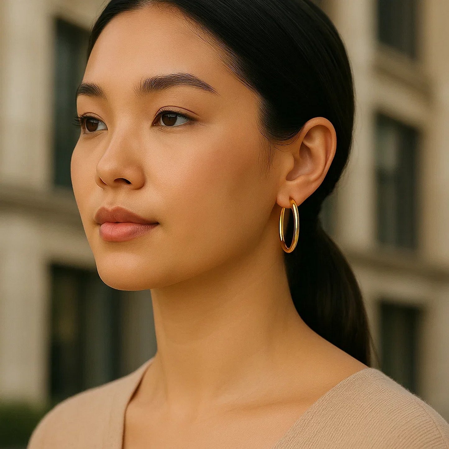 14k Yellow Gold Polished Hoop Earrings (3x30mm)