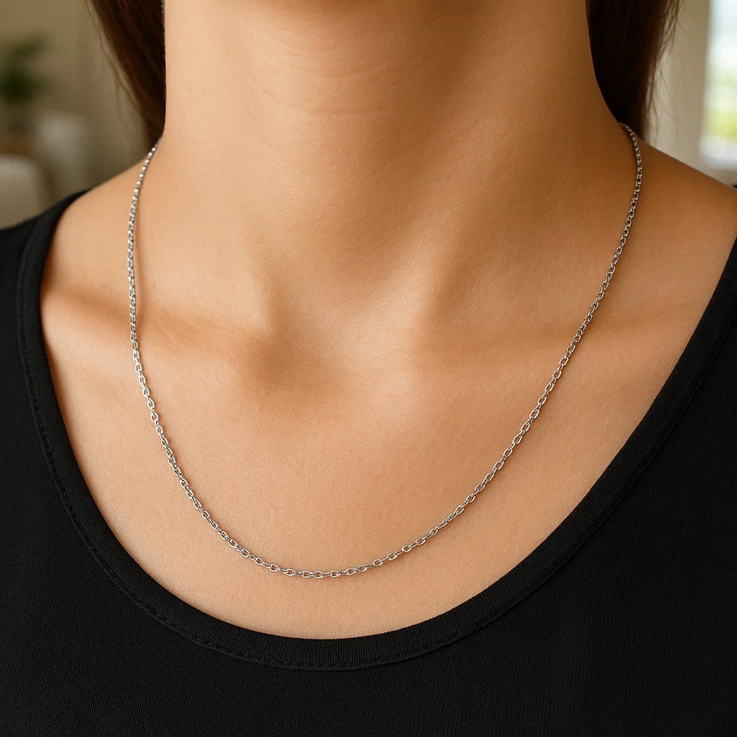 14k White Gold Diamond Cut Cable Link Chain (1.5 mm)