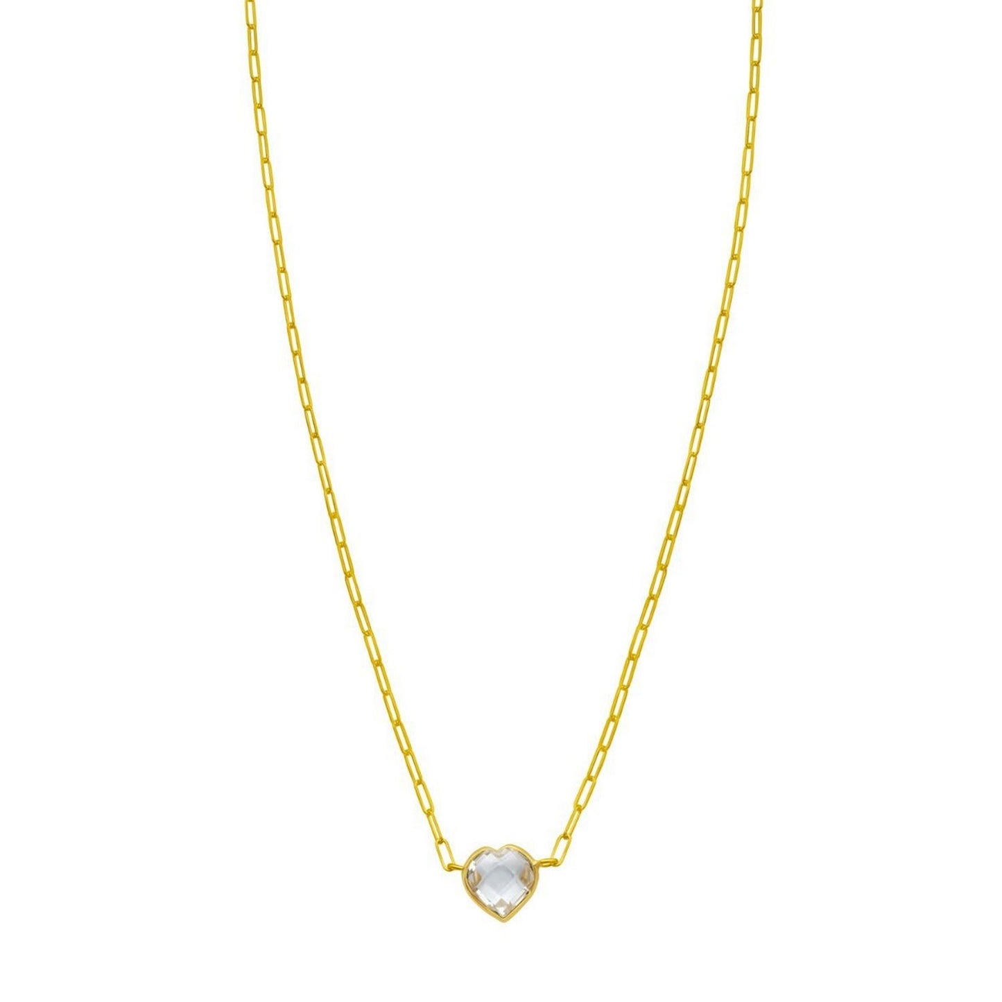14K Yellow Gold White Topaz Heart Necklace (1.50 mm)