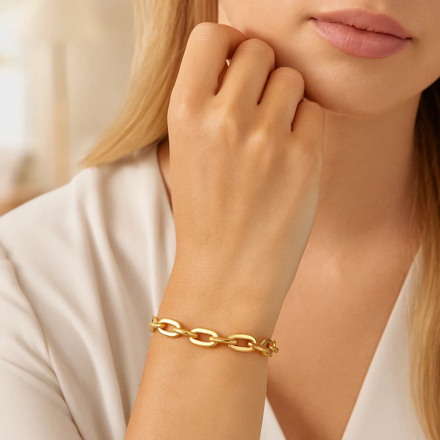 14K Yellow Gold Long Mirror Rolo Link Chain Bracelet (7.30 mm)