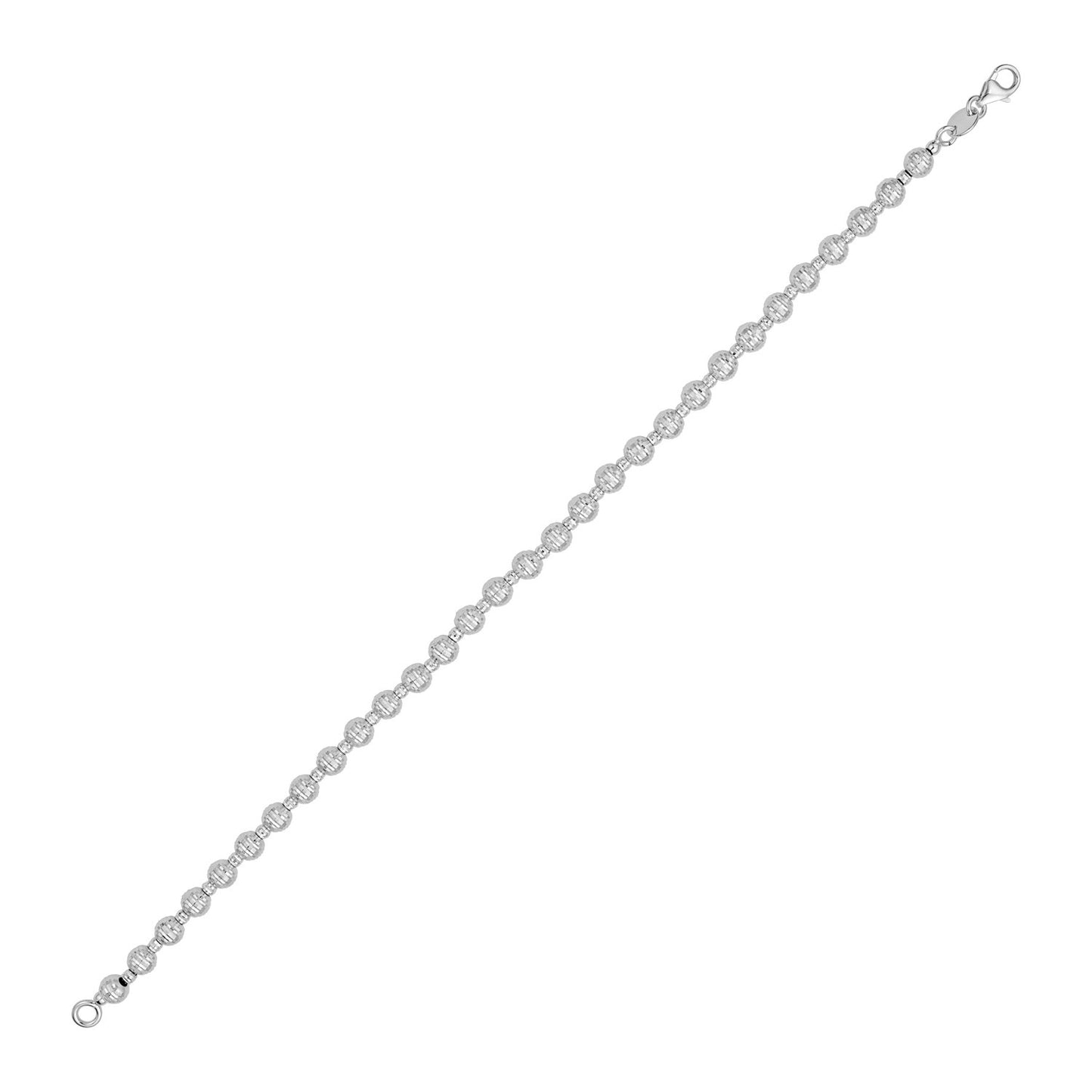14K White Gold Disco Diamond Cut Bead Bracelet (4.00 mm)