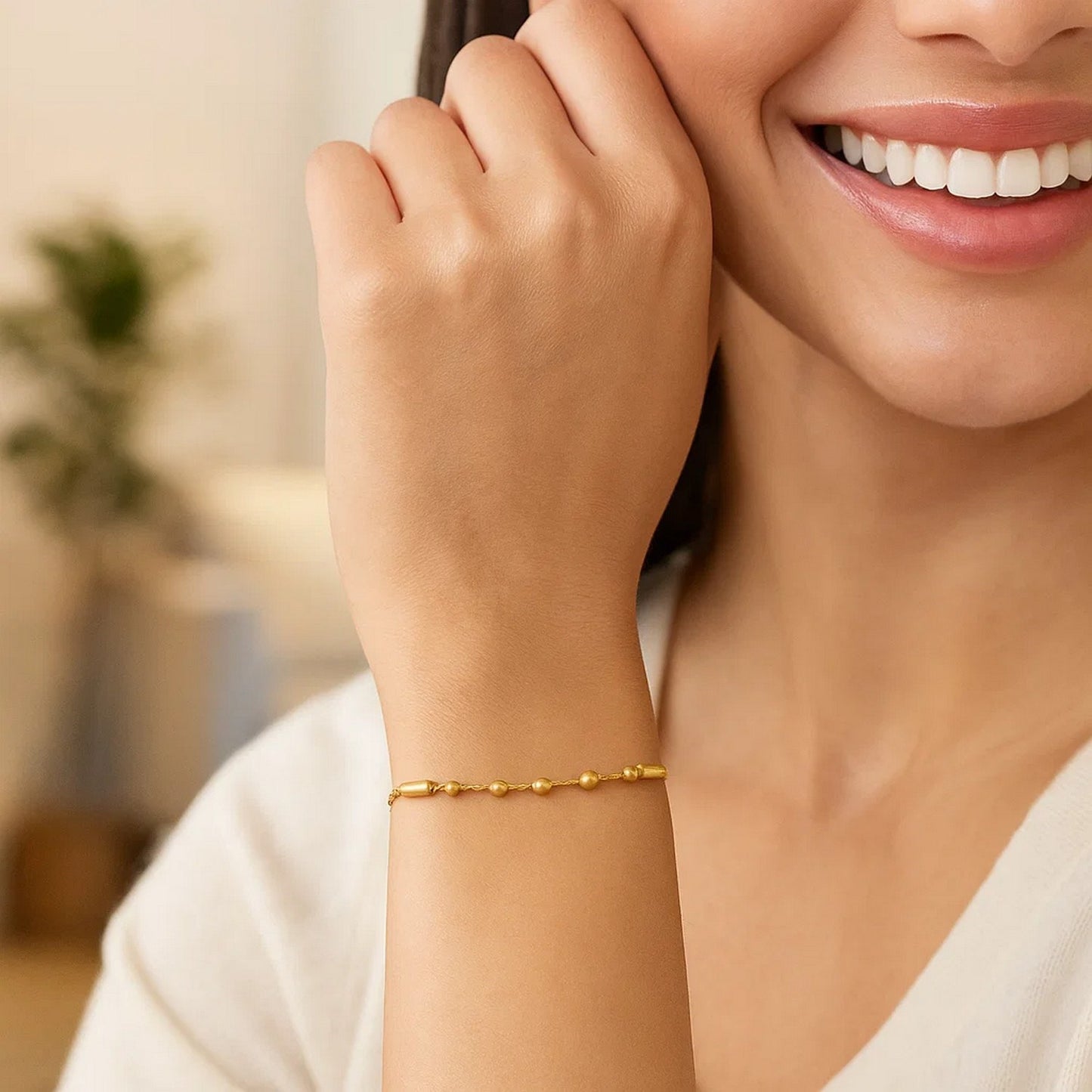 14K Yellow Gold Adjustable Bead Link Bracelet