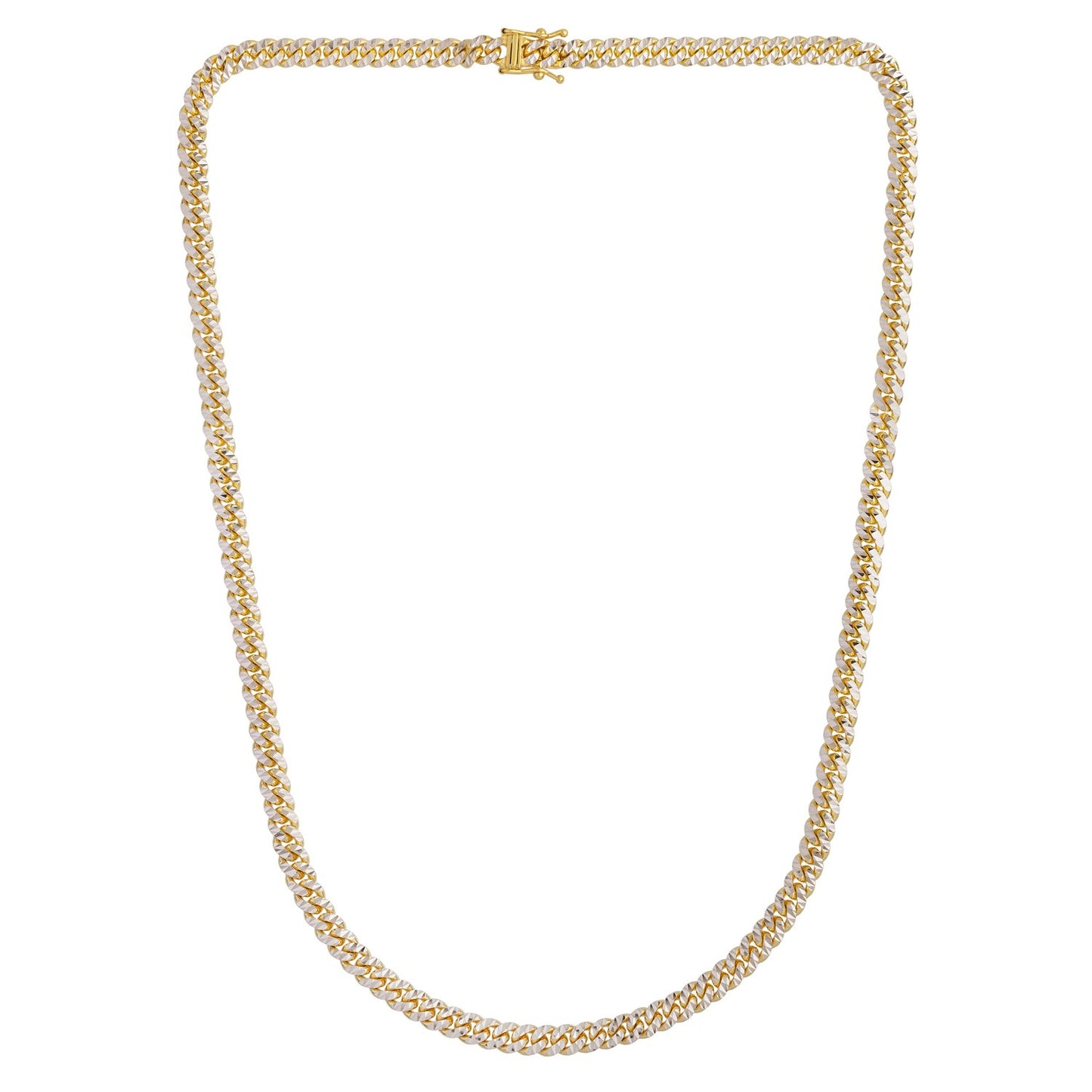 Classic Miami Cuban White Pave Solid Chain in 14k Yellow Gold (6.00 mm)