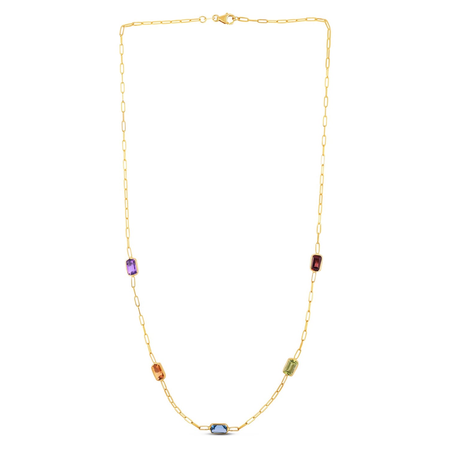 14K Yellow Gold Multi Gemstone Paperclip Necklace (1.50 mm)