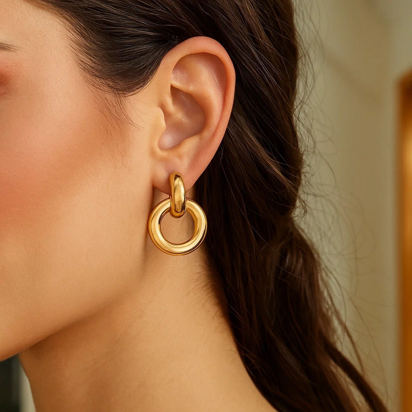 14K Yellow Gold Polished Round Linked Hoop Earrings