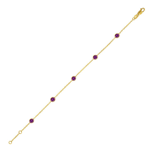 14K Yellow Gold Pink Sapphire Station Bracelet