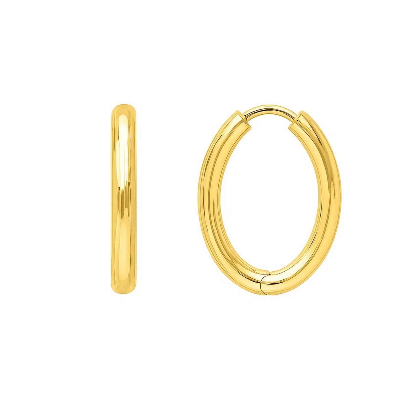 Endless Engraved Oval Hoop Earrings in 14K Yellow Gold