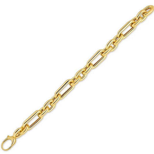 14k Yellow Gold Italian Alternating Paperclip Oval Links Bracelet (9.30 mm)