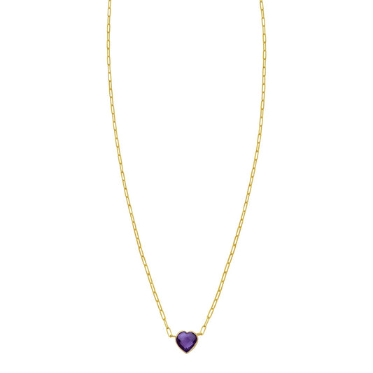 14K Yellow Gold Amethyst Heart Necklace (1.50 mm)