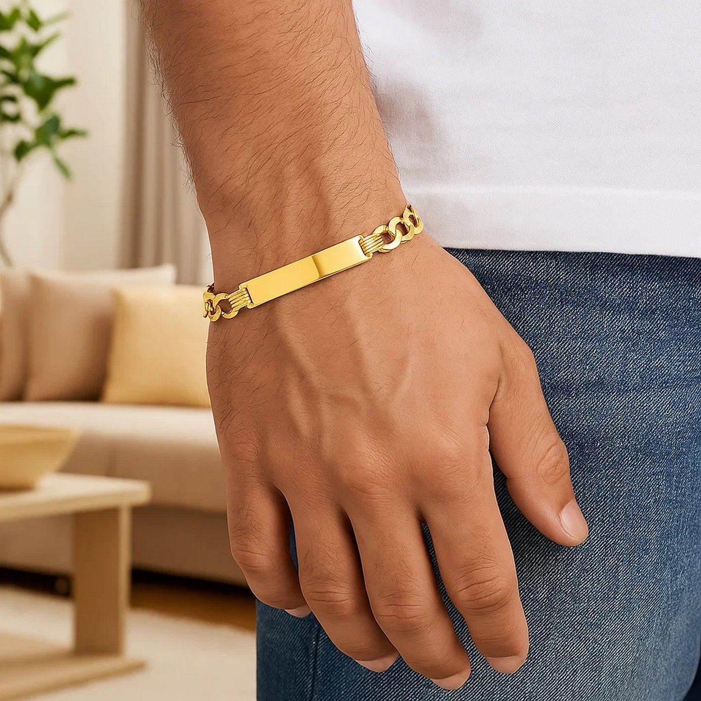 14k Yellow Gold 8 1/2 inch Mens Curb Chain ID Bracelet (8.30 mm)