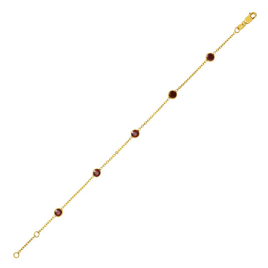 14K Yellow Gold Garnet Station Bracelet