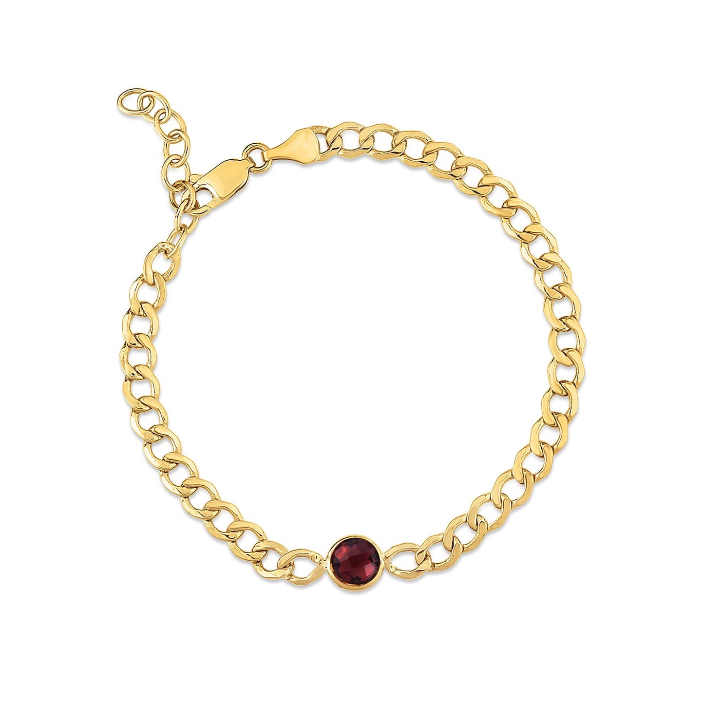 14K Yellow Gold Garnet Curb Chain Bracelet (3.60 mm)