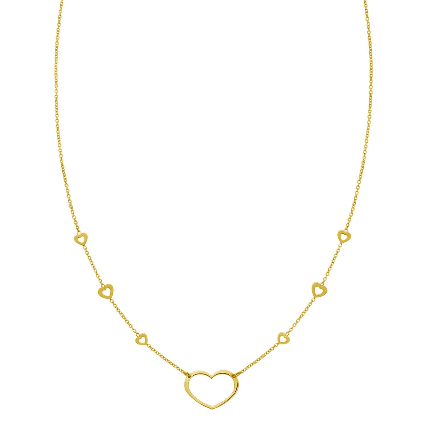14K Yellow Gold Open Heart Station Necklace