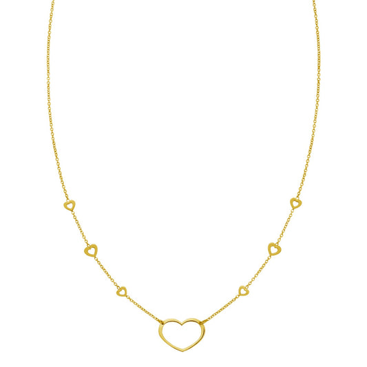14K Yellow Gold Open Heart Station Necklace