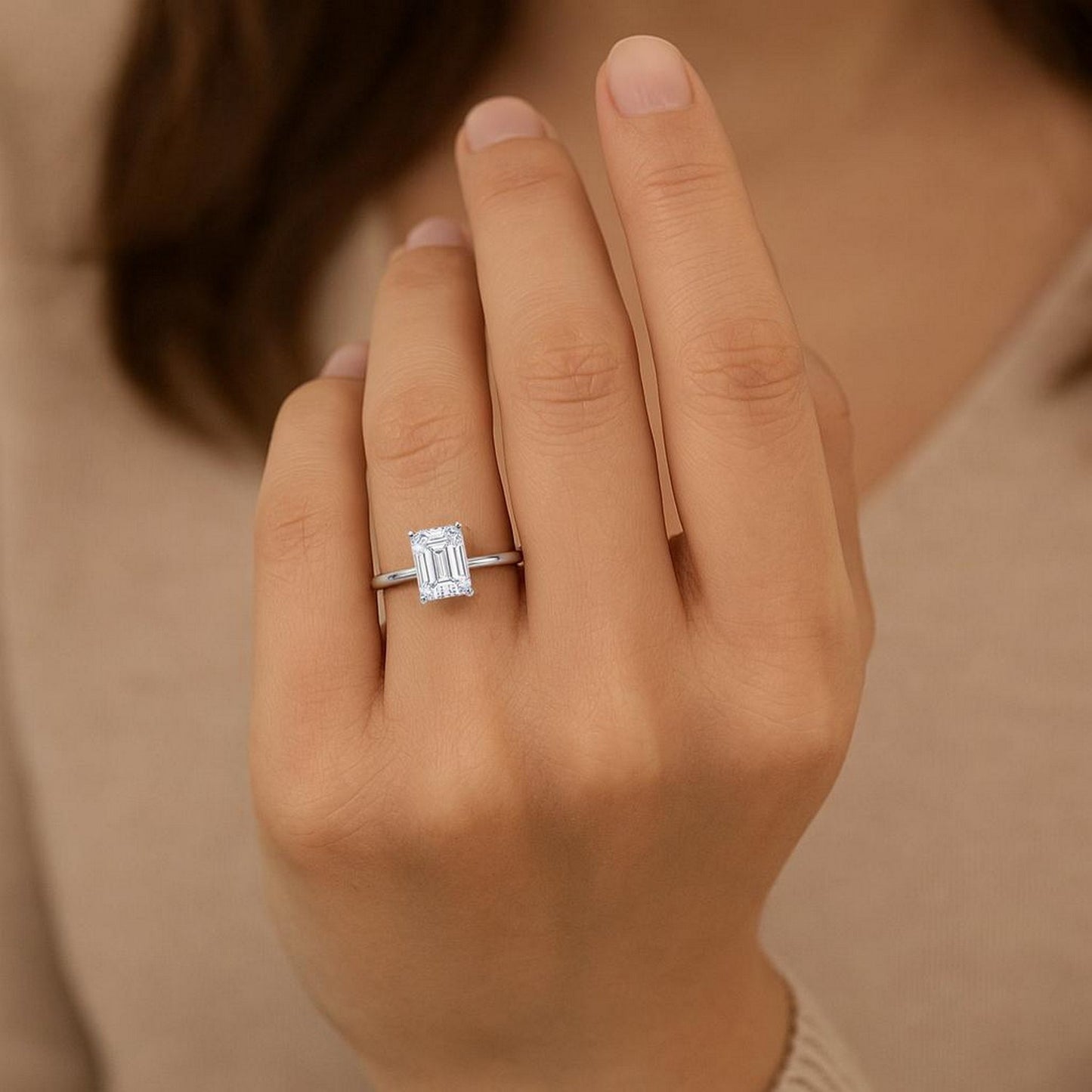 2 Carat Emerald Lab Grown IGI G/VS1 Diamond Solitaire Ring in 10K White Gold