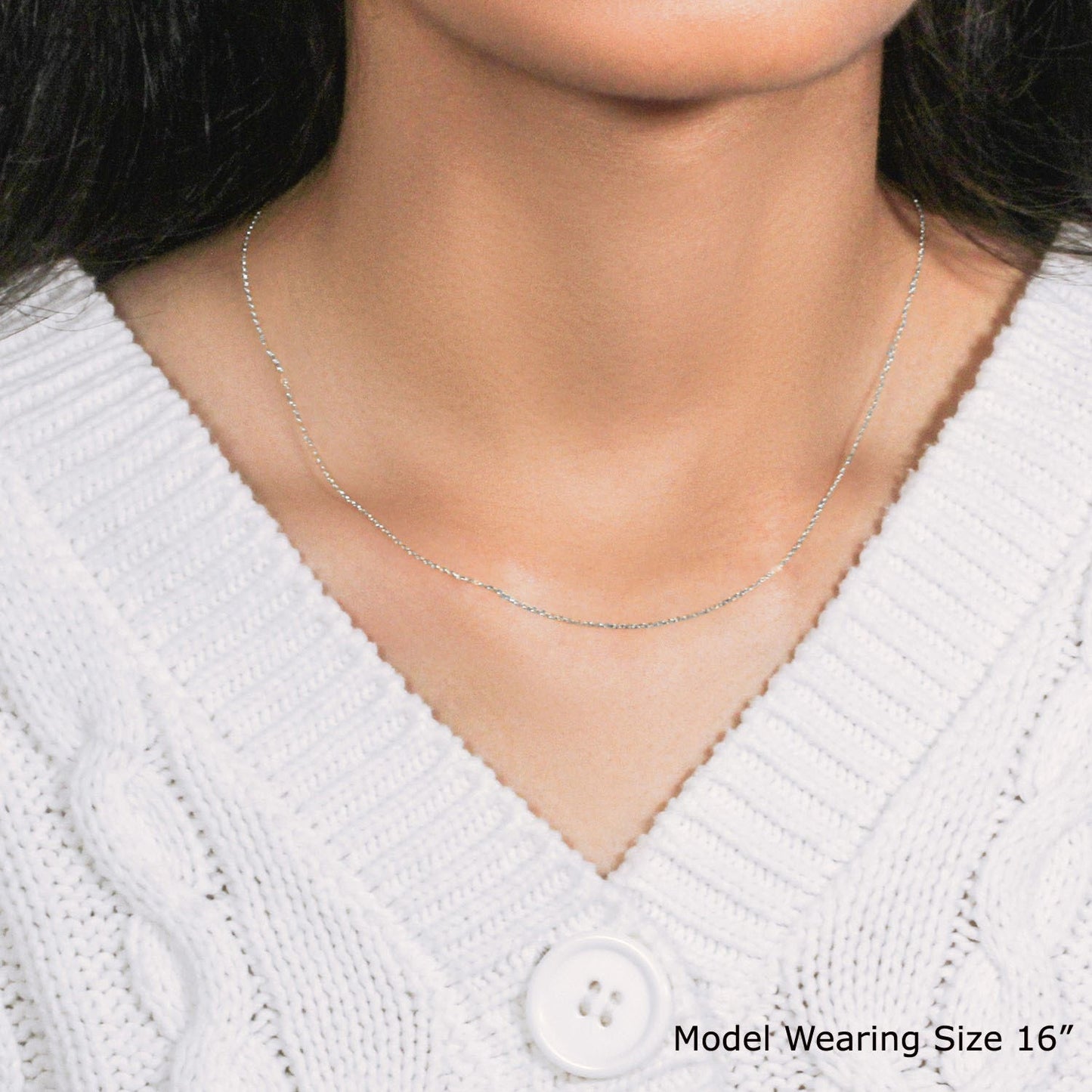18k White Gold Diamond Cut Cable Link Chain (0.80 mm)