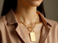 14k Yellow Gold Paperclip Chain Necklace with Rounded Rectangle Pendant