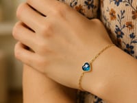 14K Yellow Gold Blue Topaz Heart Bracelet (1.50 mm)